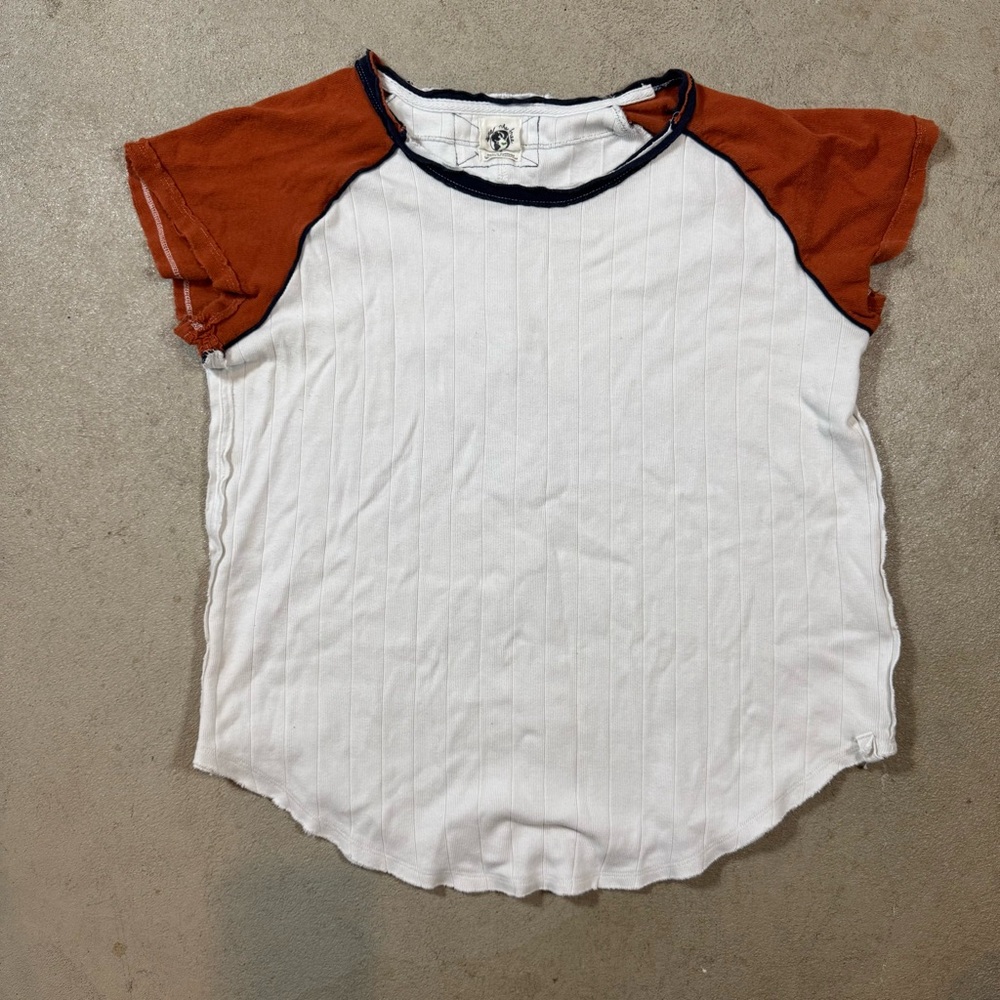 We The Free White and Orange Raglan Tee